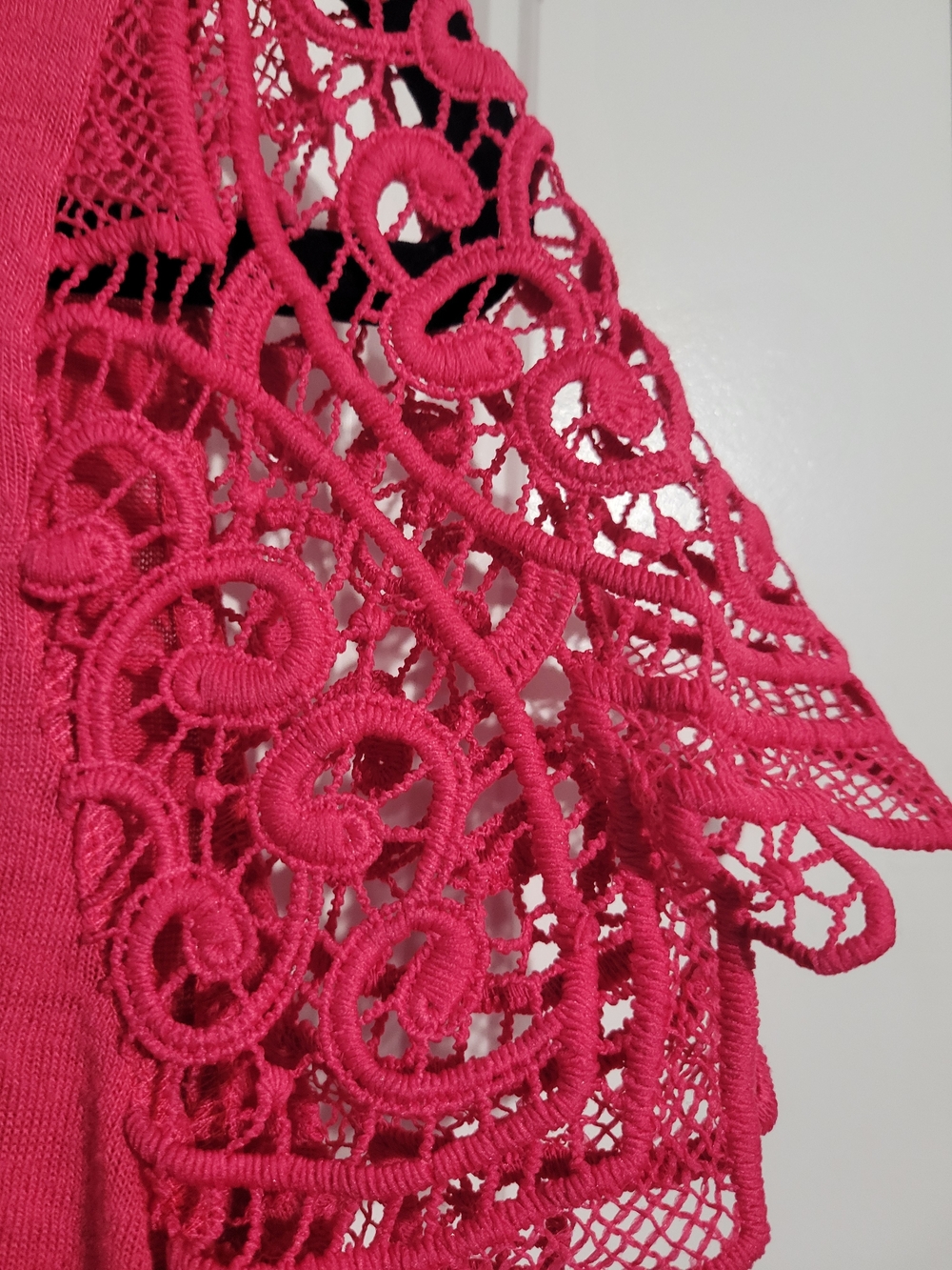 The Limited Hot Pink Crochet Sleeve Short Sleeve Tee - Picture 4 of 6